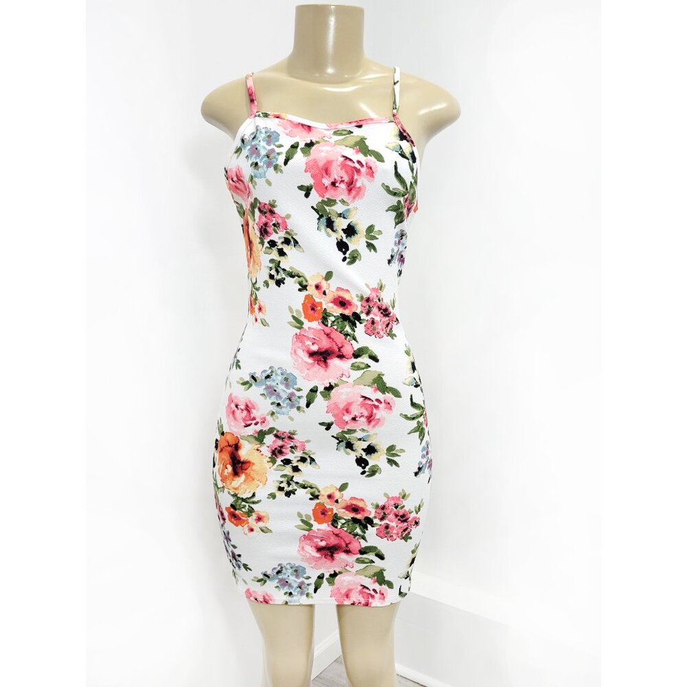 💋Floral Rose Print Midi Bodycon Cami Spaghetti Strap Cocktail Party Dress 💋